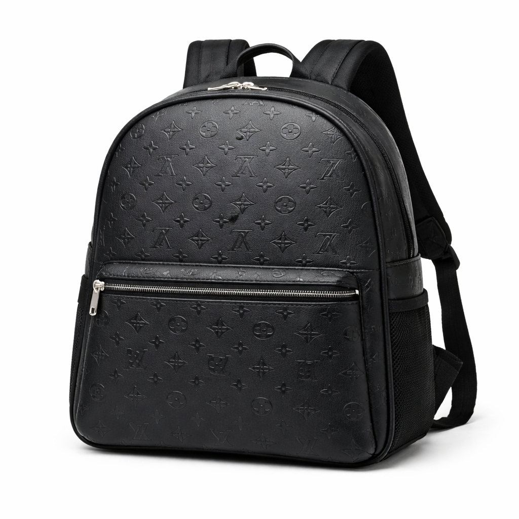 Black Embossed Pattern Backpack